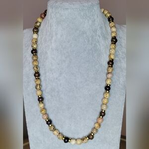 Natural Picture Jasper And Polished Bone Necklace